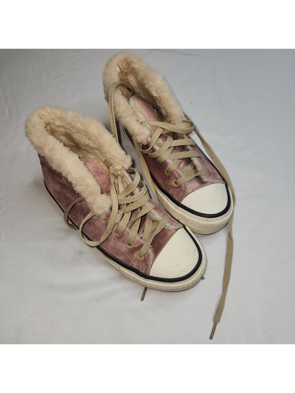 Converse All Star pink faux fur lined high top sneakers